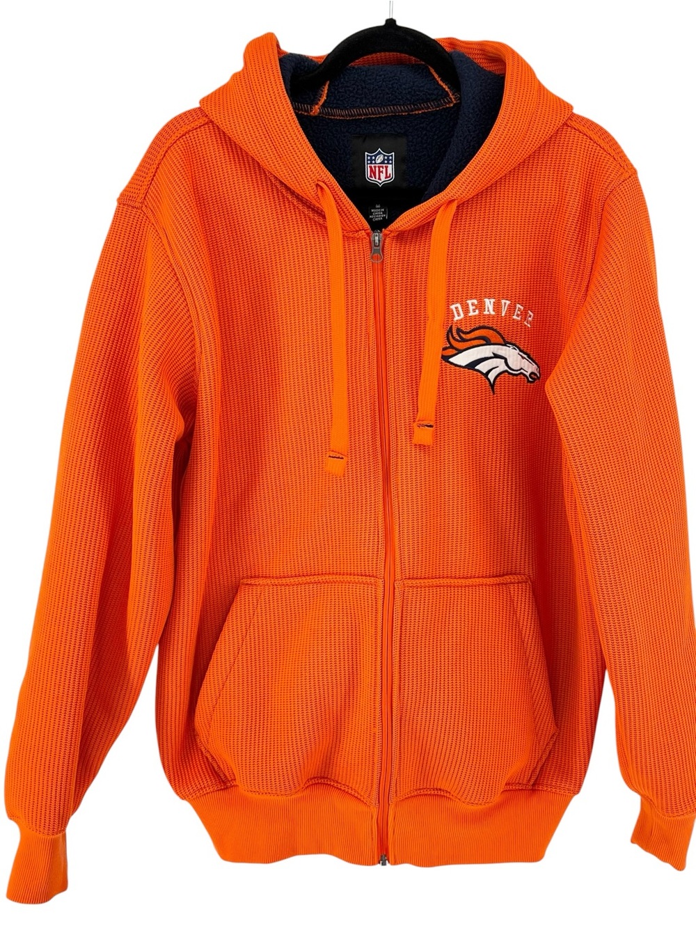 NFL Denver Broncos full-zip thermal jacket Sz M Orange Embroidered Fleece Lined